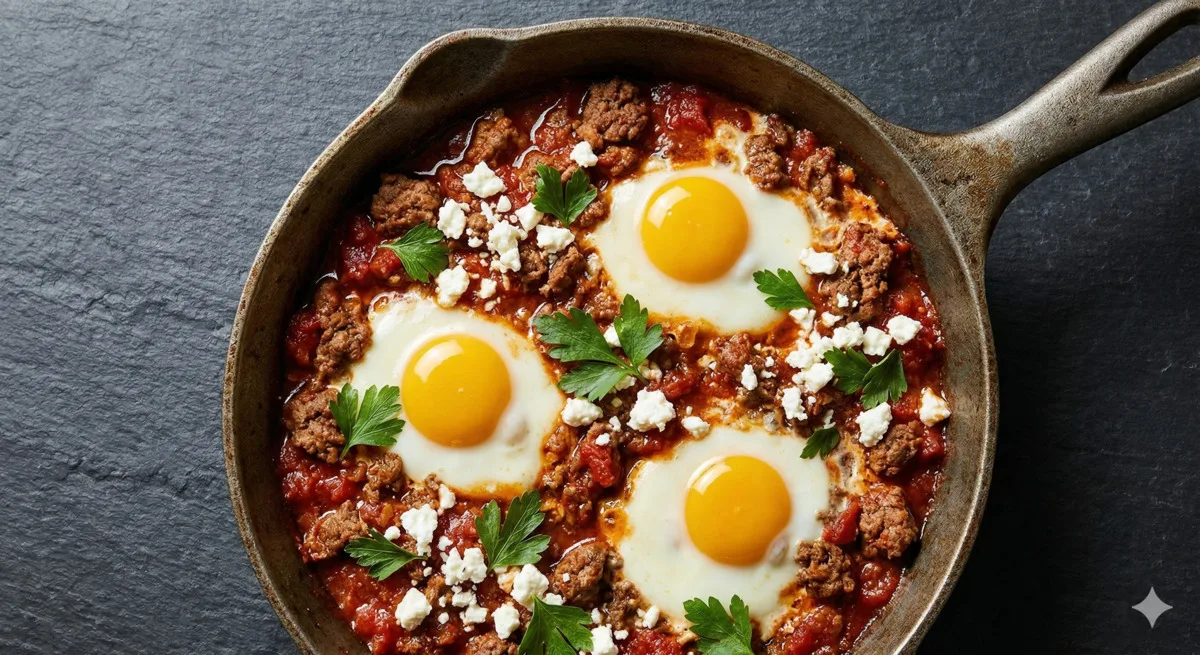 Cast Iron Beef Shakshuka (455 Cal, 40g Protein)