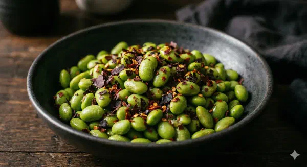 Edamame with Dulse and Chili Flakes (190 Cal, 17g Protein)