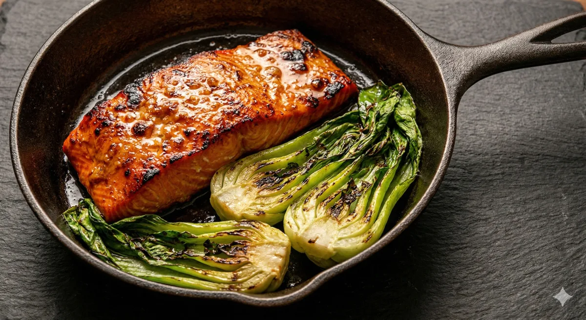 Miso-Glazed Salmon with Bok Choy (320 Cal, 36g Protein)