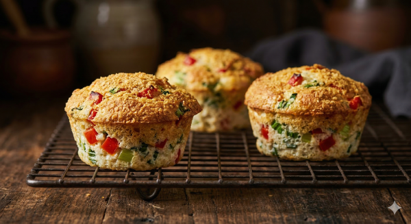 Nooch-Parmesan Egg White Muffins with Roasted Pepper (160 Cal, 22g Protein)