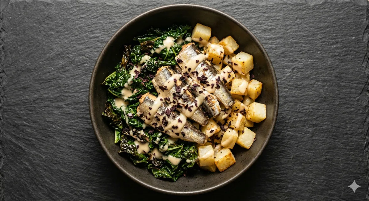 Sardine Kale Bowl with Miso-Lemon Dressing (420 Cal, 35g Protein)